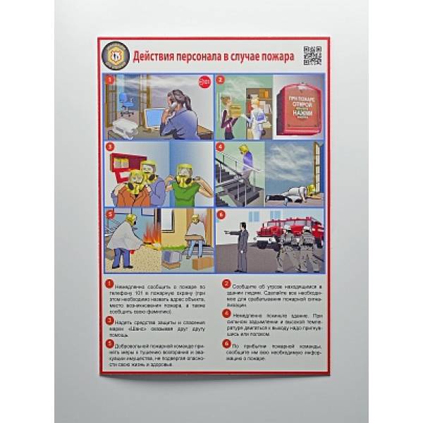 Стенд Действия персонала в случае пожара (А4, пластик)